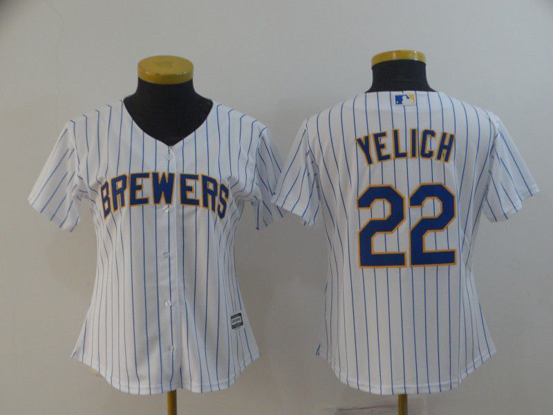 Women Milwaukee Brewers #22 Yelich White Game MLB Jersey